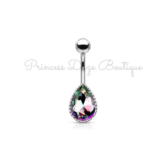 Rainbow Tear Drop‎ Belly Button Ring - Picture 1 of 2